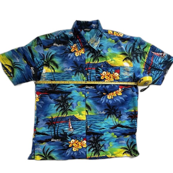 METROP Men’s Blue Tropical Hawaii Aloha Button-Up Pocket Casual Shirt Size M - Picture 6 of 10